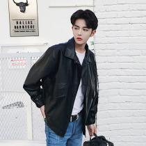 Hong Kong Wind locomotive leather clothing men Korean version of oversize loose leather youth leather jacket jacket handsome student trend