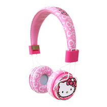 Hello Kitty pink leopard stride-ear hood type wire control headphones