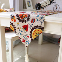 Mediterranean auspicious flower cotton and linen American hotel bed flag tail towel home decoration Nordic TV cabinet table towel