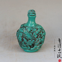 Ancient play miscellaneous resin imitation green pine stone figure green snuff pot small round bottle imitation ancient handicraft swing piece collection