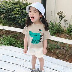 2018夏季新款小女孩女童恐龙印花T恤童装上衣