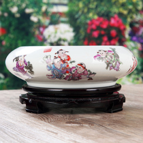 Jingdezhen ceramic goldfish bowl Water lily bowl Lotus snow scene flat round pen wash shallow ashtray storage basin