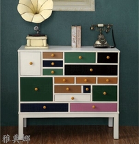 Simple European entrance cabinet living room decorative cabinet solid wood multi-drawer balcony locker entrance partition Nordic decorative drawer