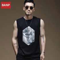 Athletic vest male fitness shoulder male loose cotton sleeve summer Korean version of the trend stamped with no sleeves