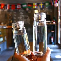 Korean version simple transparent cup Large capacity glass thickened crystal bottom mens and womens outdoor office water cup with tea partition