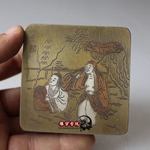 Antique collection Four Treasures of Wenfang Antique calligraphy New old copper ink cartridge Square ink cartridge Brass white copper ink cartridge
