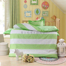 Roolt Kindergarten Three sets of pure cotton quilt cover pillowcase cushion covered with green base small white flower AB version