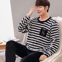 Autumn and winter mens thick long sleeve coral velvet pajamas mens winter suits home clothes plus large size flannel home clothes