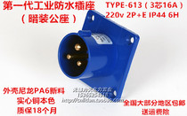IP44 waterproof aviation industry socket concealed reverse plug-in 3-core 16A 2P E 220V 6H TYPE-613