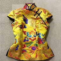 Golden branches and Jade leaves Huanglong Xiangyun brocade retro cheongsam top custom Spring and Autumn long sleeve winter clip cotton jacket