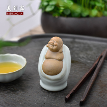 Beautiful home Ru kiln tea play tea pet boutique ornaments can raise Maitreya Buddha tea art purple sand creative tea set ornaments