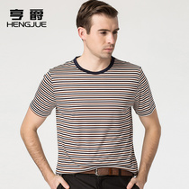 Summer dress new pure mulberry silk short sleeve T-shirt mens striped round neck middle-aged T-shirt large size dad thin T