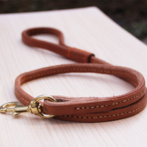 Copper hook double-layer cowhide dog leash Dog chain leather double-layer cowhide pull rope pull belt copper buckle