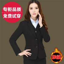 Spring new two buckles plus velvet blazer womens short long-sleeved slim OL large size small suit top thickened