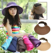 Korean version of the great eatery straw woven sun hat foldable empty top grass hat lady summer without top big along the hat beach hat