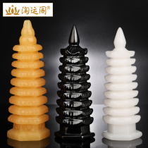 Nine-layer obsidian topaz Wenchang Tower white marble ornaments Jade mascot desktop ornaments decorations