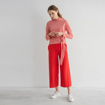Dodo Cocoa Pyjamas Spring Autumn Women Knit Pure Cotton Striped Long Sleeves Long Pants Two Sets Round Neckline Elegant Red