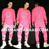 Male singer DJ nightclub guest Qian Zhilong GD same fluorescent hip-hop letter mesh sports suit costume