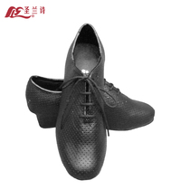 Saint Lanshi new womens mesh shoes black leather cowhide dance shoes adult mid-band Latin dance shoes dance shoes