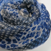  Houndstooth BAO WEN silk scarf thin spring and autumn all-match new blue shawl long mulberry silk womens scarf