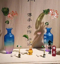Glass lotus flower for Buddha handmade exquisite ancient dewaxing three-product lotus flower often flower lotus bottle in front of the Buddha