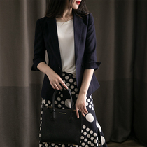 Japanese cotton and linen small suit womens slim short 2021 summer new three-point sleeve small suit jacket