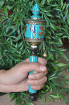 The round of Nepali copper turquoise six-character truth hand-cranked warp wheel the total length of 23cm