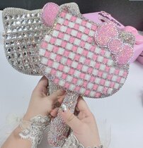 Cute bow cat Hello Kitty stickers diamond crystal desktop handle makeup mirror Hand mirror