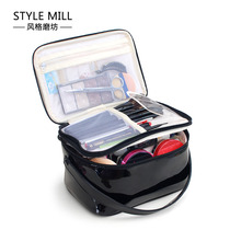 New cute double-layer cosmetic bag extra large capacity multi-function travel waterproof wash storage bag patent leather