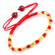 This year red rope 24K pure gold transfer bead anklet gold bead red rope handmade anklet couples hand-woven