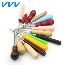 Round hole solid wood handle metal awl handmade leather drilling tool Shoe cone hook cone DIY tool make up shoes