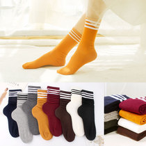 Spring summer autumn and winter season pile socks female Korean cotton socks three bars contrast color stripes retro short boots socks
