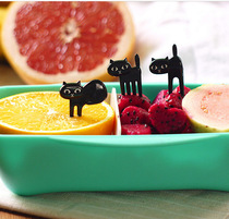 Black cat fruit fork cute cartoon baby fork kitten Bento decoration sign 6 sets
