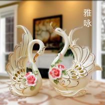 European enamel ceramic swan ornaments home living room creative TV cabinet decorations couple wedding gifts