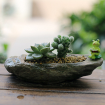 Exquisite small cement fleshy flowerpot personalities creative imitation stone plant potted garden Moss small meat potted