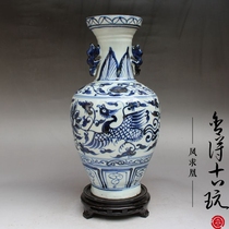 Shudi Jingdezhen porcelain antique hand painted green flower double earthen tattooed vase Home Decorative Pendulum of Ancient Play Collection