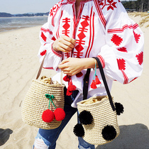 Store manager recommends new Cool girl cute Cherry Ball ball shoulder bag beach bag holiday straw bag