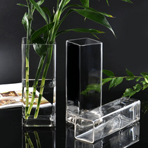 Desktop Transparent glass vase Hydroponic rectangular water plant container Creative vase Flower pot vessel Large size
