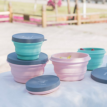 Japan travel silicone folding Bowl outdoor portable retractable instant noodle bowl with lid children pet out lunch box