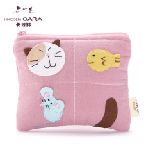 HIKOSEN CARA Japanese carabat cute cat clipped Cotton Patchwork Mini small bag coin bag coin pocket coin purse women