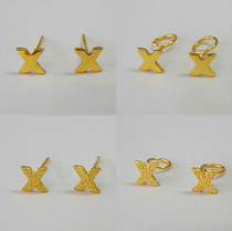 Original 999 Pod Gold Ear Needle Jewelry Female Cute X Letter Small Earrings Temperament Gold Allergy Korean Fashion