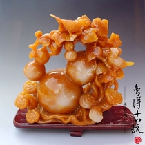 Imitation Shoushan Stone Hibiscus Stone Fine Carved Gourd Imitation Ancient Stone Sculpture Handicraft Decoration Pendulum Piece Jade Engraving Collection