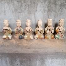 Tang Sancai musical instrument figurines six sets of maids male maid antiques unearthed old goods old pit bags really old bags to the age