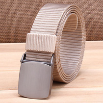 Mens and womens automatic buckle smooth buckle nylon canvas thin waist belt Tactical outdoor pants belt Student military training belt narrow 3cm