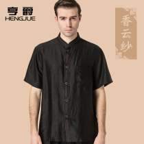 Silk Chinese style mens short sleeve shirt retro embroidery middle-aged fathers coat mulberry silk shirt mens summer
