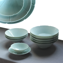 Shanshui a Lake Field shadow Green song banquet tableware celadon Kui mouth retro bucket Bowl plate Jingdezhen know no set