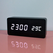 Creative silent luminous cute electronic clock fashion led wooden clock sound control bedside 3 sets of alarm
