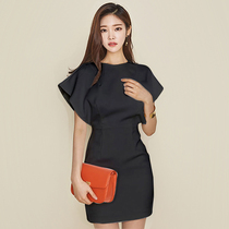 Summer 2021 new female temperament goddess fan clothes black evening dress waist slim dress