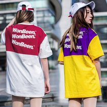 WONBEEN2018ss print contrast stitching short-sleeved couple T tide
