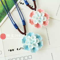 Ceramic 1987 Jingdezhen Jewelry Original Handmade Flower Couple Necklace Women Short Pendant Ethnic Jewelry Sisters